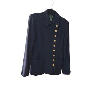 0179 Lauren Ralph Lauren Navy Gold Button Military Jacket Petite 10